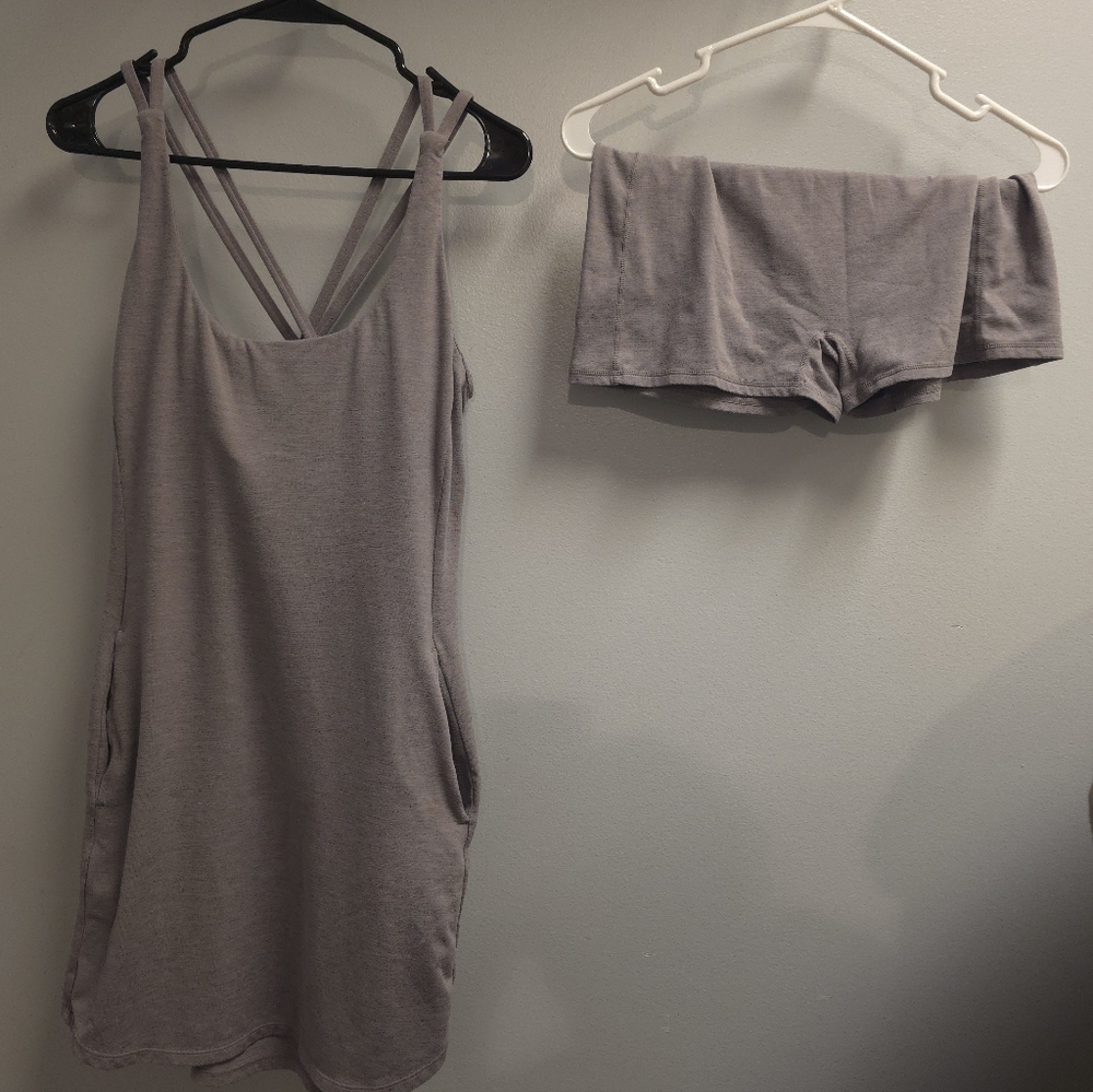 HALARA Mottled Earth Gray Cut Out Pocket 2-Piece Mini Yoga Active Dress SIZE L
